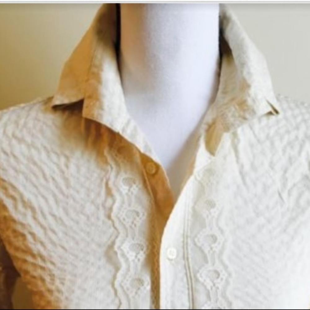 MASSIMO DUTTI Ivory Dress Shirt Blouse Top Lace S - Picture 3 of 4